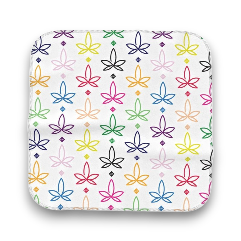 White microfibre cloth with THCo. Infini-leaf branding