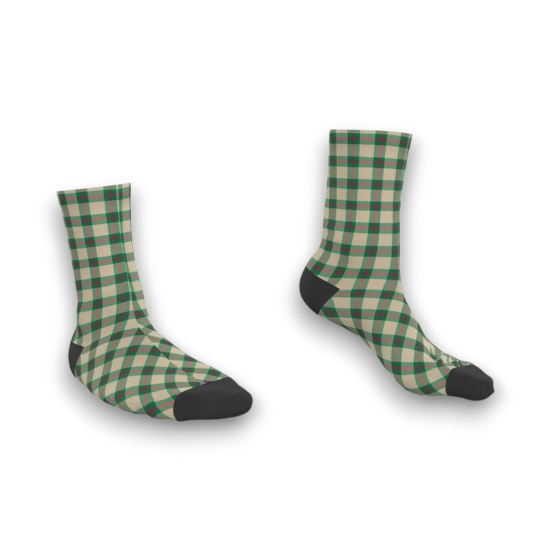 Green and beige plaid socks