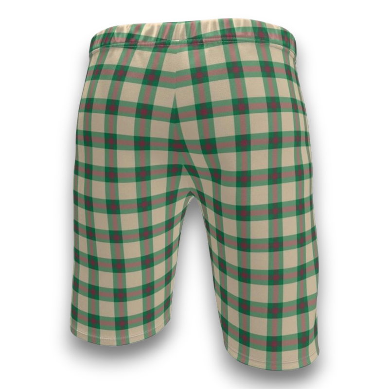 Beige and green plaid shorts