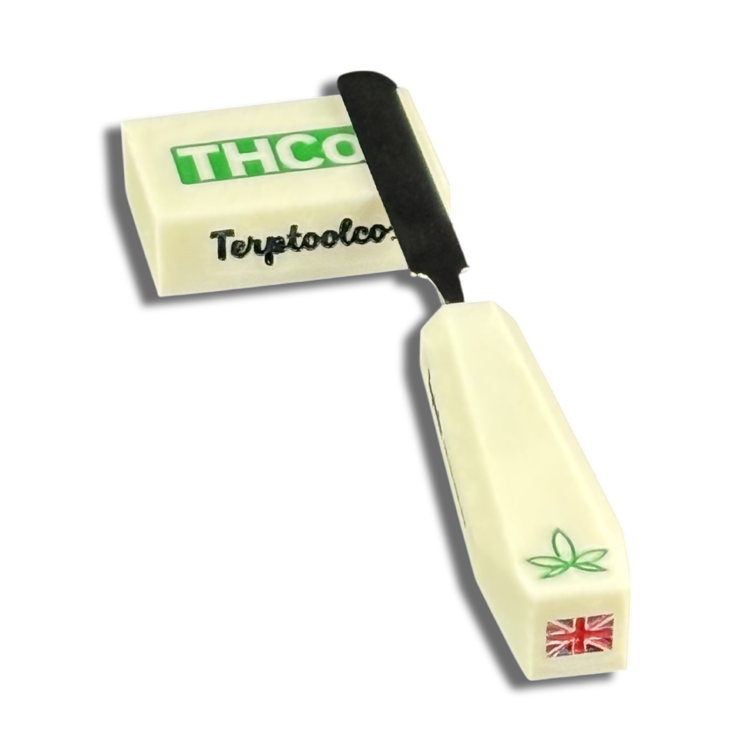 Beige and Green Dab Tool made by Terp Tool Co. with the THCo. Logo and infini-leaf design