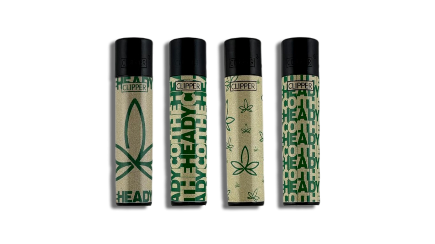 4 Clipper Lighters from THCo. on a blank background