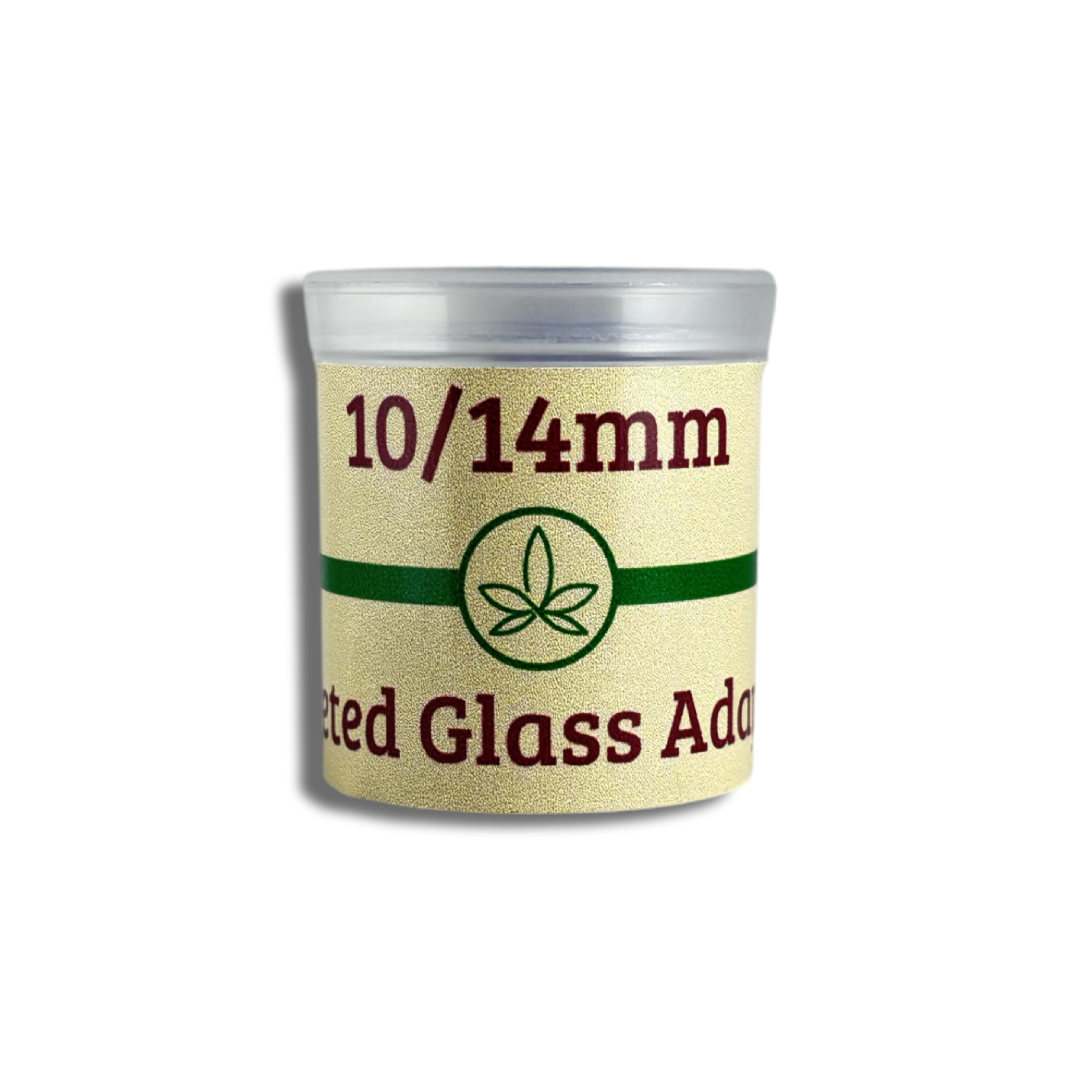 Clear container with THCo.Infini-leaf logo. containing 10.14mm faceted glass adapter