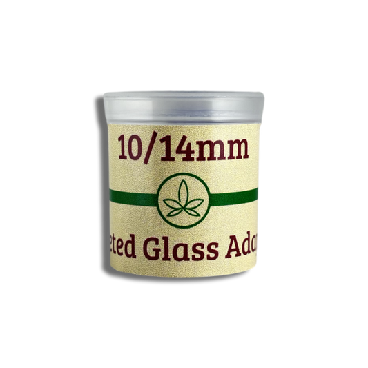 Clear container with THCo.Infini-leaf logo. containing 10.14mm faceted glass adapter