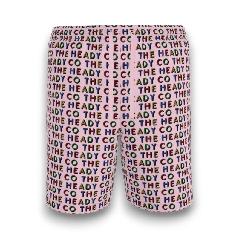 Pink Shorts with colourful 'The Heady Co' print