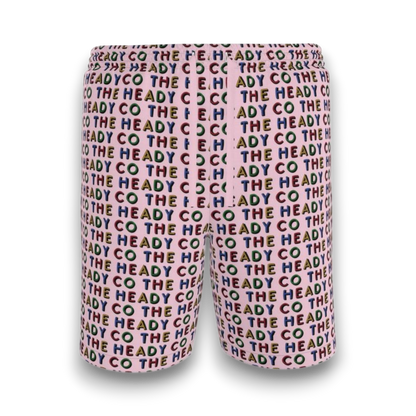 Pink Shorts with colourful 'The Heady Co' print