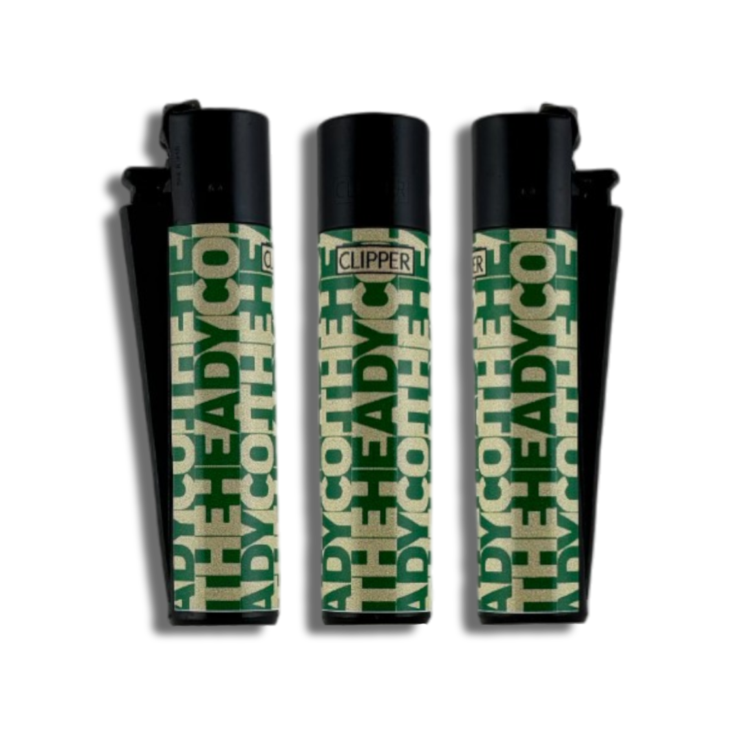 Three Clipper Lighters with The Heady Co. Logo