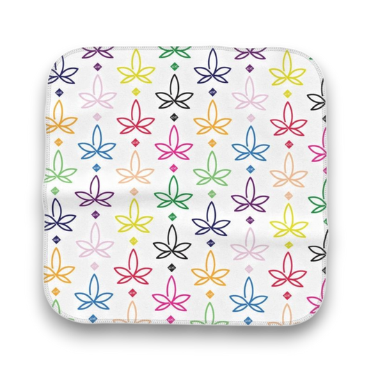White microfibre cloth with THCo. Infini-leaf branding