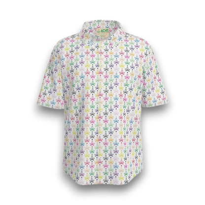 Short-sleeve shirt with colorful infini-leaf pattern 