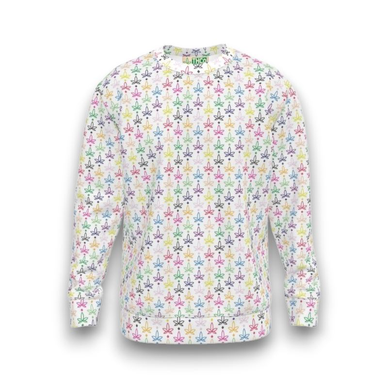 White Sweatshirt with colourful infini-leaf pattern