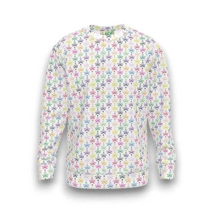 White Sweatshirt with colourful infini-leaf pattern