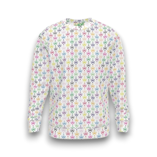 White Sweatshirt with colourful infini-leaf pattern