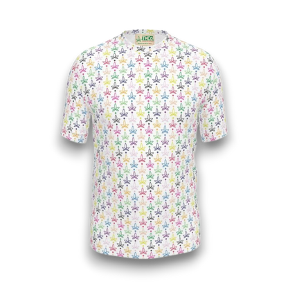 White T-shirt with colourful infini-leaf pattern