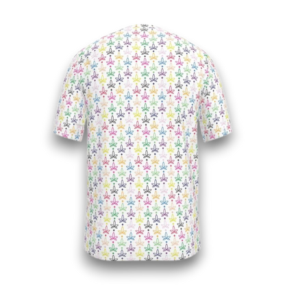 White T-shirt with colourful infini-leaf pattern