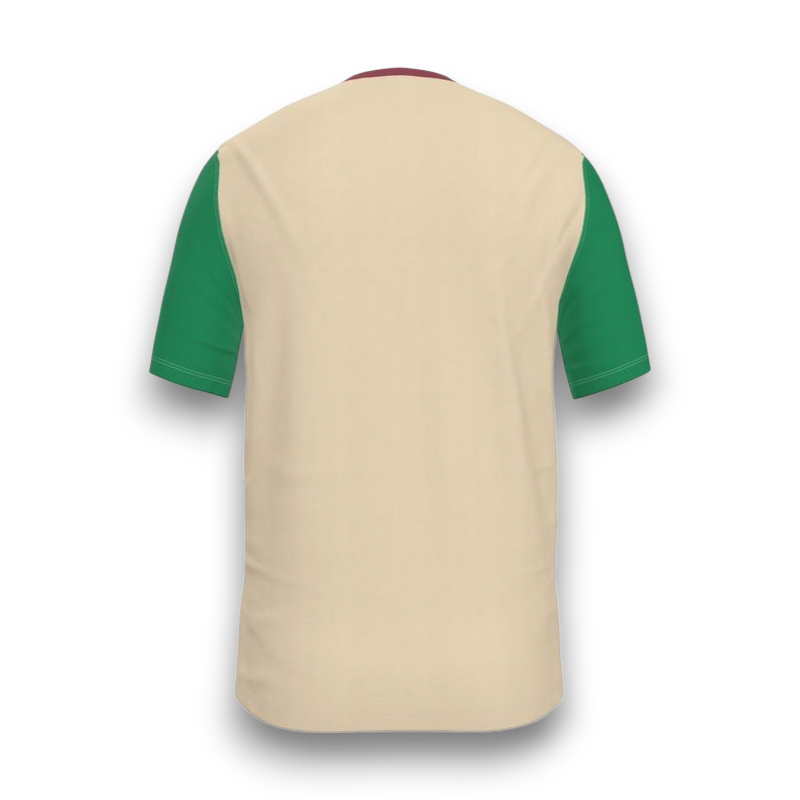 Beige t-shirt with green sleeves