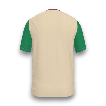 Beige t-shirt with green sleeves