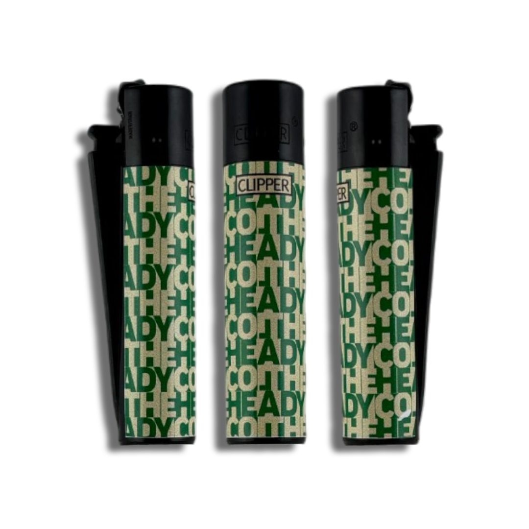Three CLippers with The Heady Co. logo in beige and green
