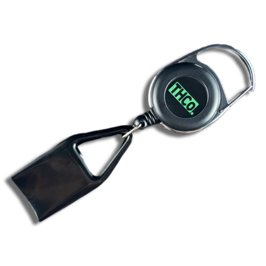 Retractable lighter leash on a keychain with The Heady Co. THCo. logo