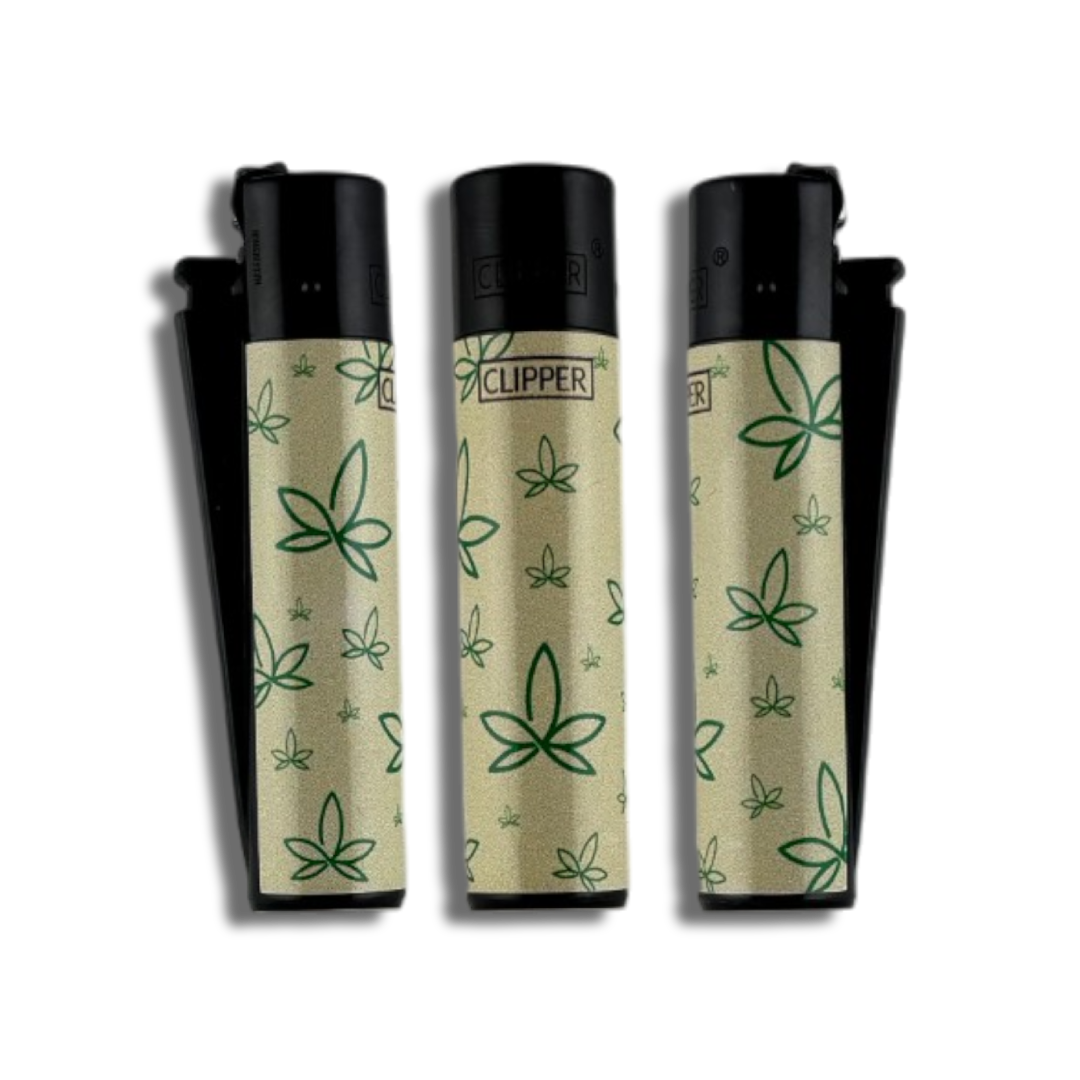 Three Clipper Lighters with the THCo. Infini-leaf design