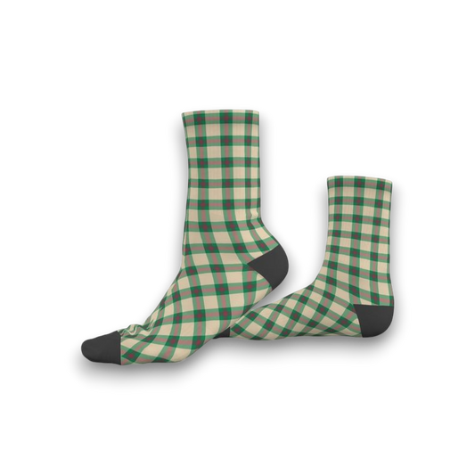 Green and beige checkered socks