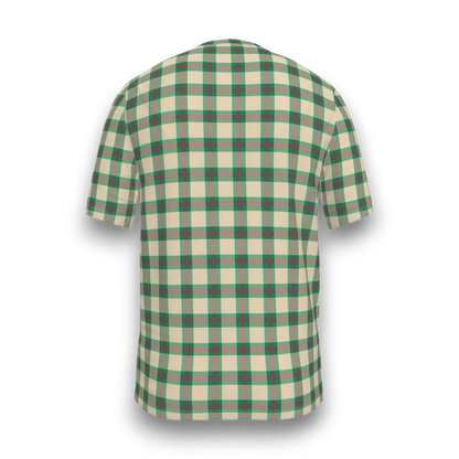 Green and beige checkered shirt on a white background