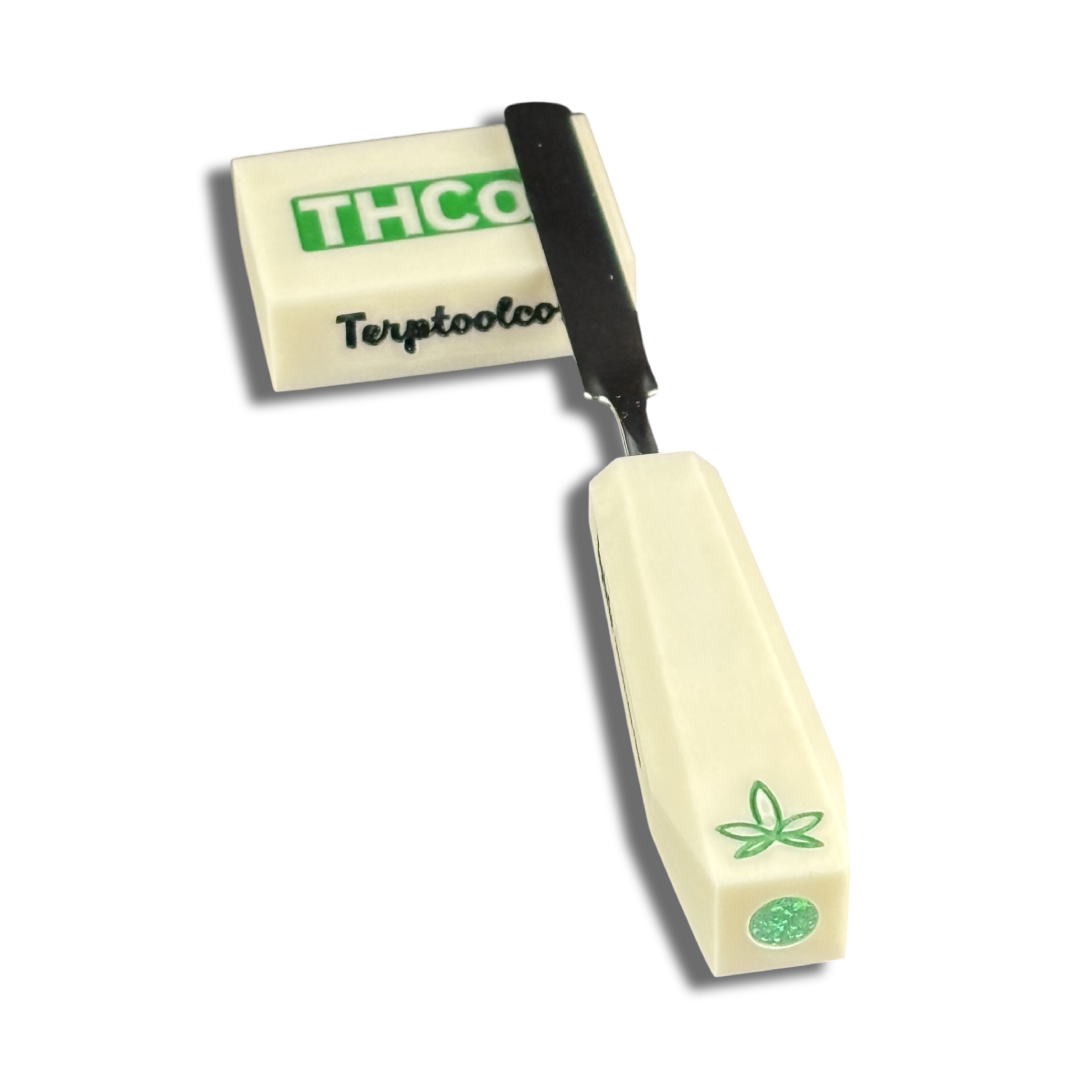 Beige and Green Dab Tool with inlaid Opal. Made by The Heady Co. and Terp Tool Co.