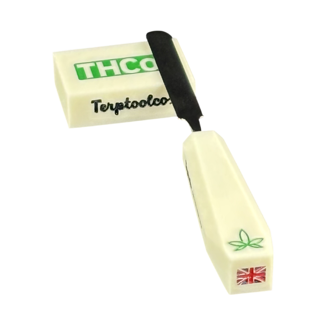 Beige and Green handmade Dab Tool with enamel union flag design. made by The Heady Co. and Terp Tool Co.
